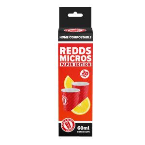 Home compostable red paper shot cups - 60ml red cups - REDDS - 60ml compostable paper cups