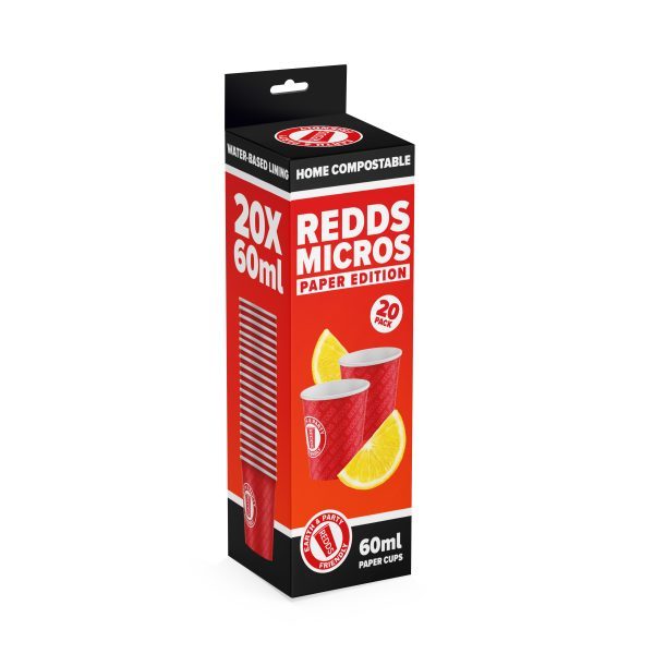 Home compostable red paper shot cups - 60ml red cups - REDDS - 60ml compostable paper cups