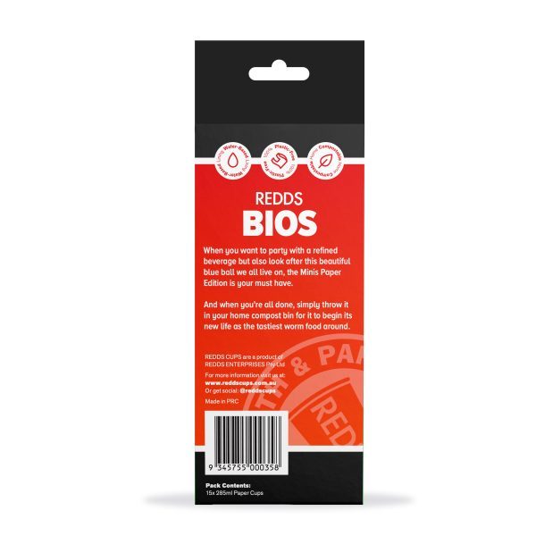 Home compostable paper cups - 285ml red cups - REDDS - 285ml compostable paper cups